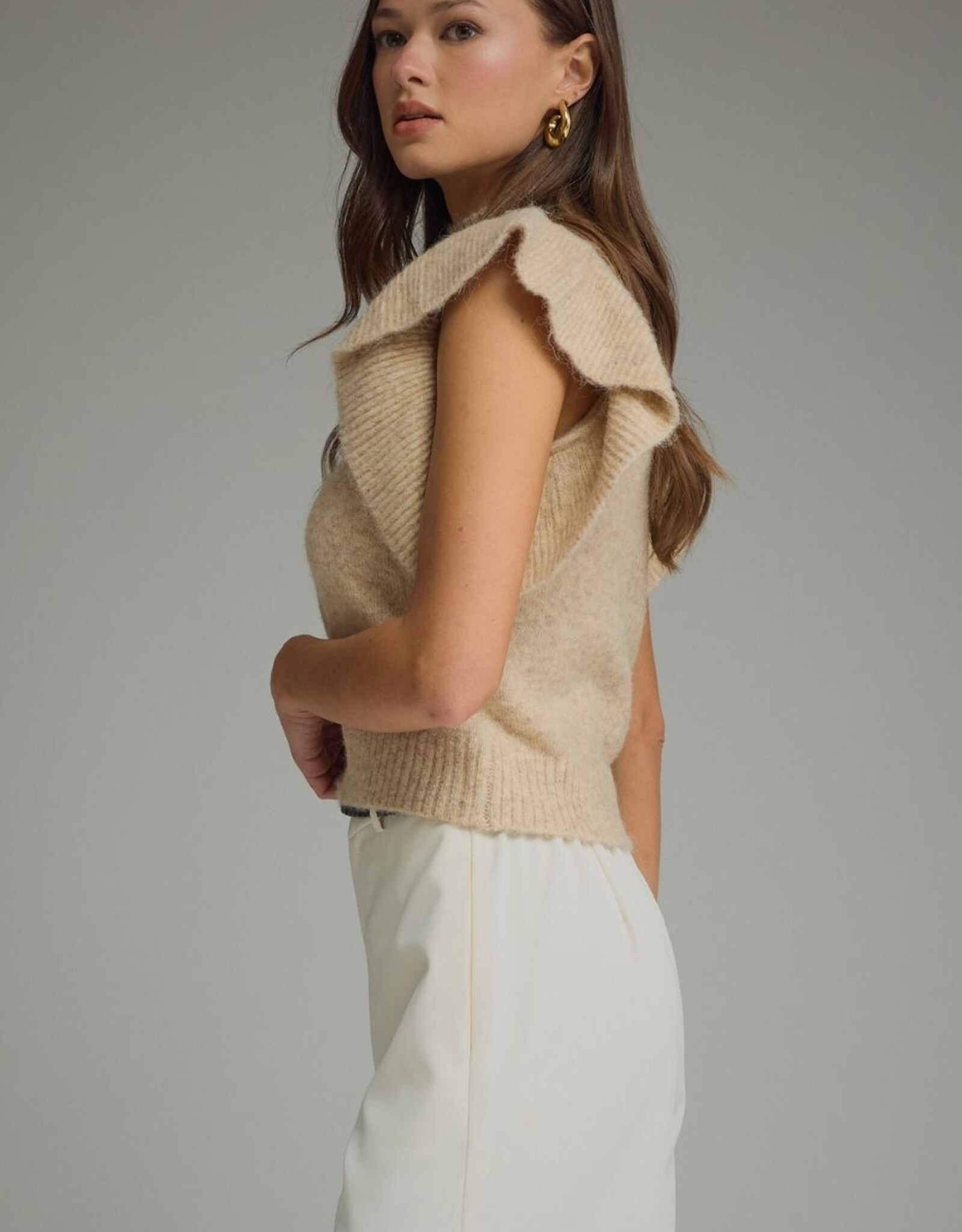 Oatmeal Mock Neck Sleeveless Sweater