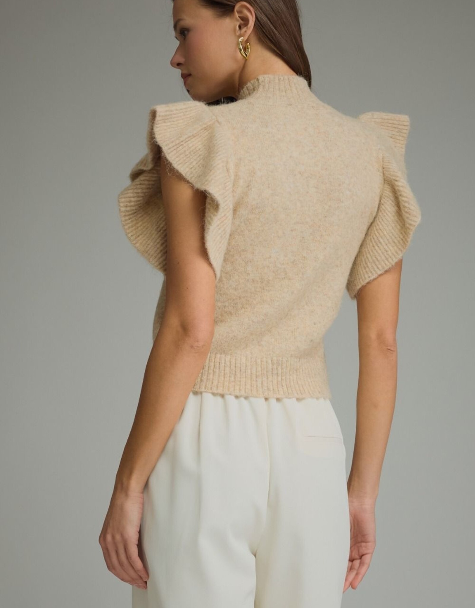 Oatmeal Mock Neck Sleeveless Sweater