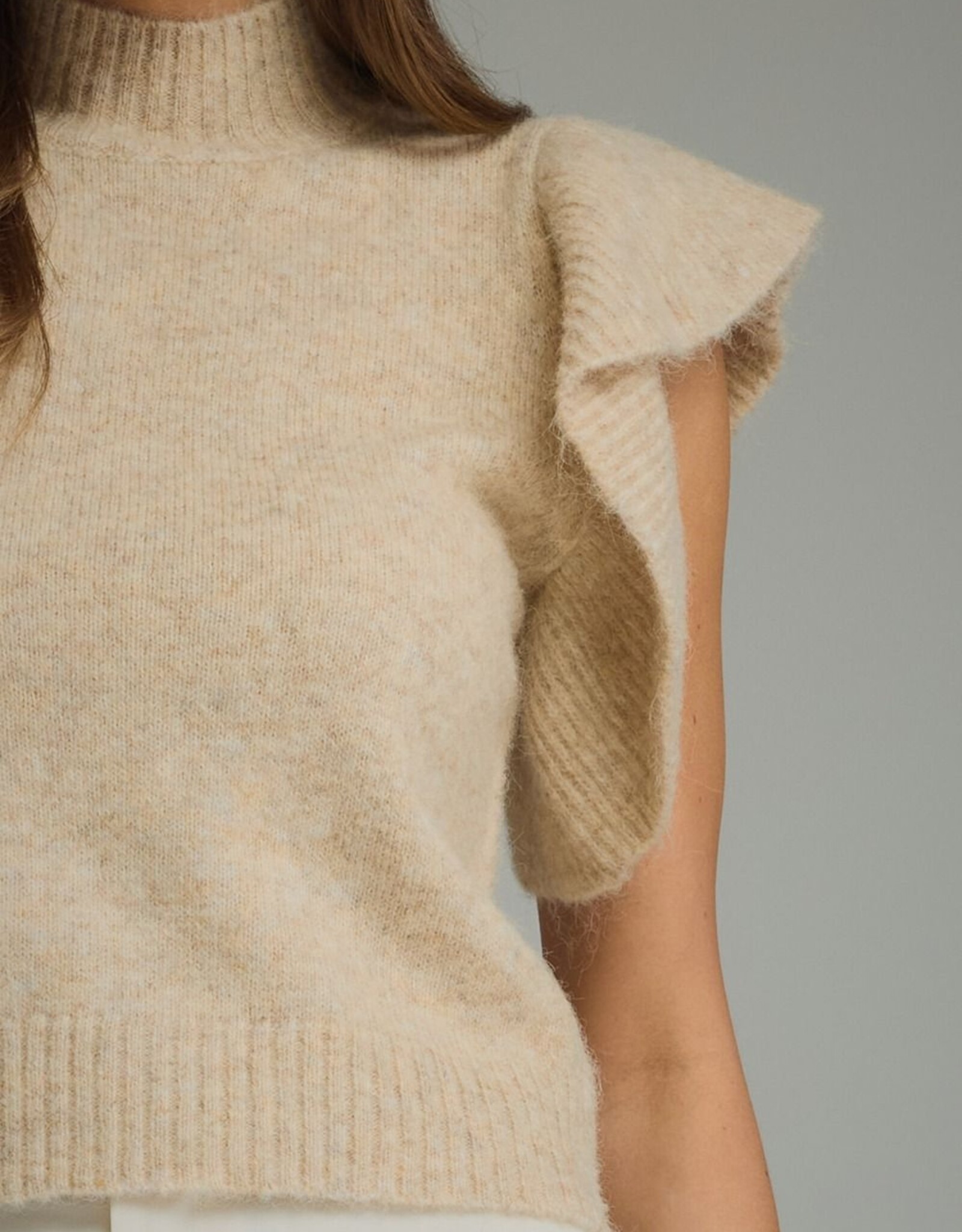 Oatmeal Mock Neck Sleeveless Sweater