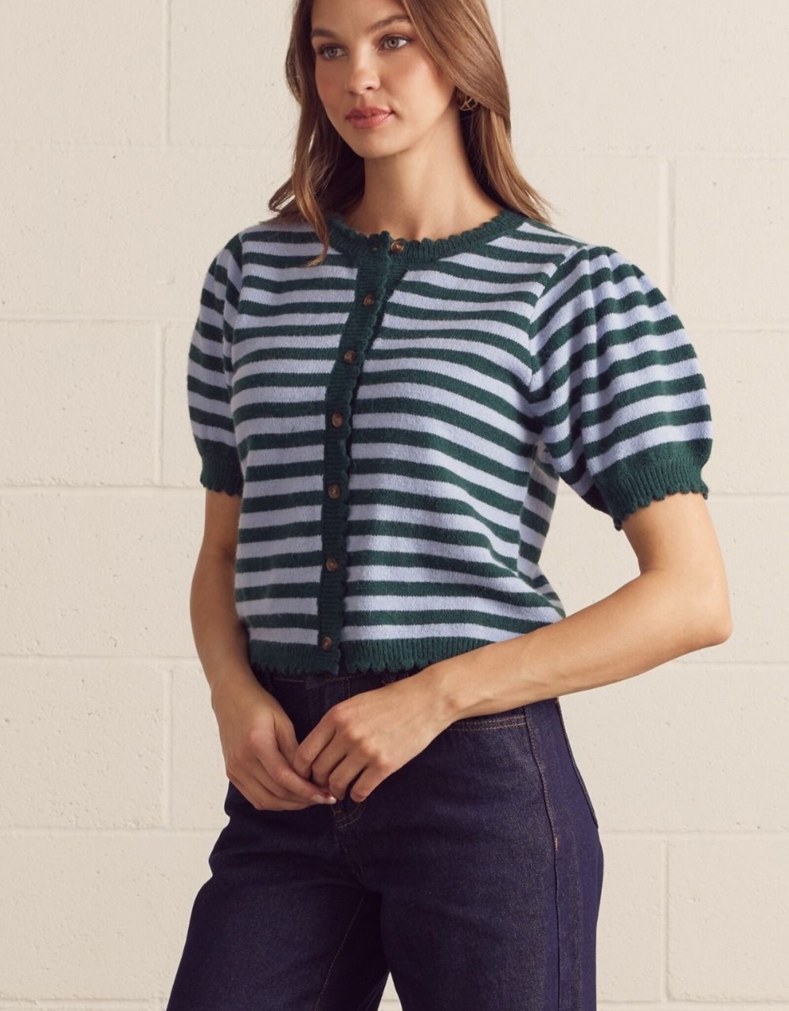 Green/Blue Striped S/S Cardigan