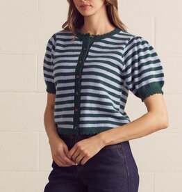 Green/Blue Striped S/S Cardigan