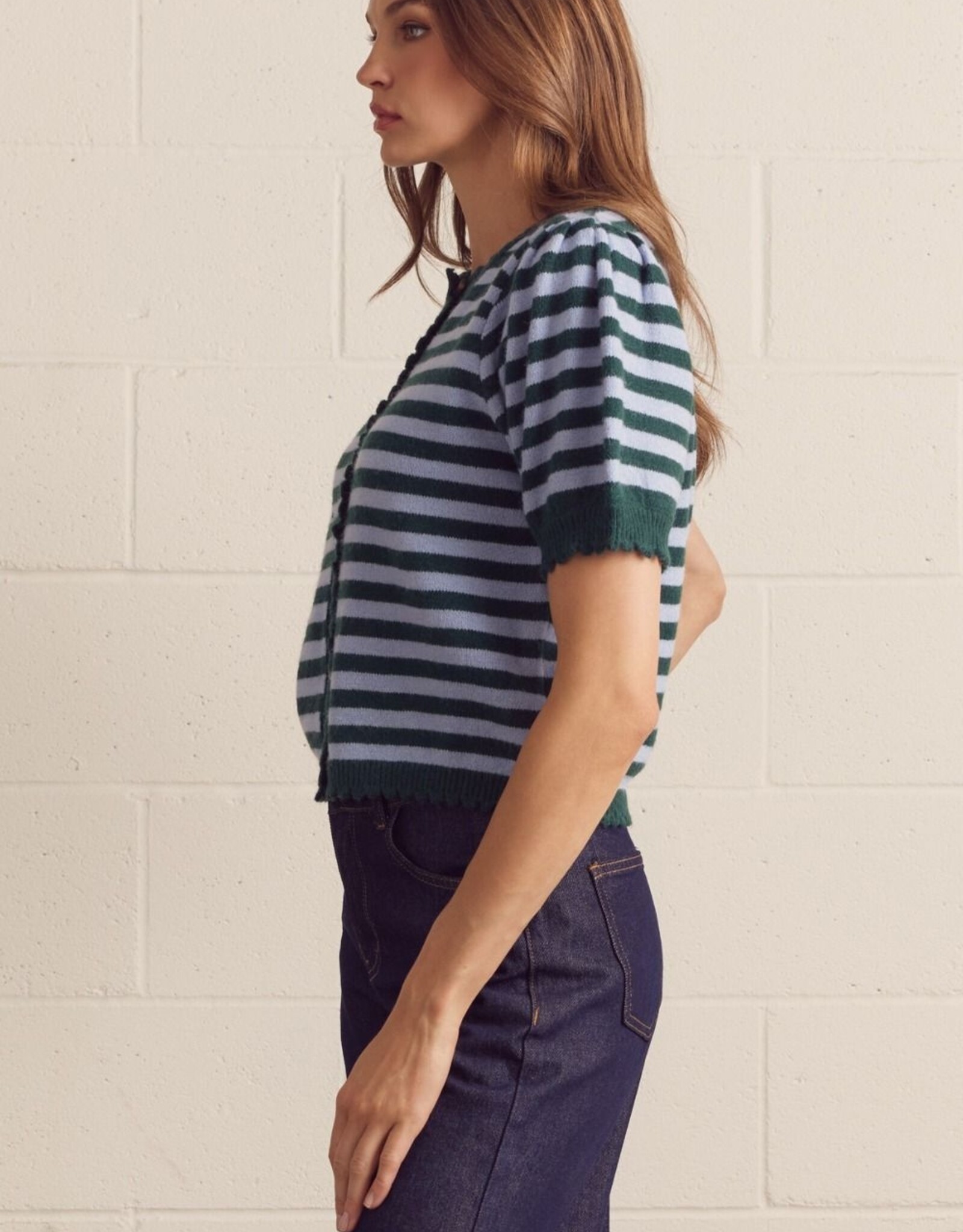 Green/Blue Striped S/S Cardigan