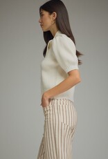 Cream S/S Puff Sleeve Sweater w/ Neck Tie