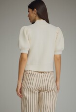Cream S/S Puff Sleeve Sweater w/ Neck Tie