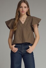 Brown Flutter Sleeve Top
