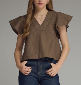 Brown Flutter Sleeve Top