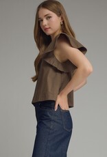 Brown Flutter Sleeve Top