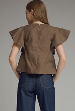 Brown Flutter Sleeve Top