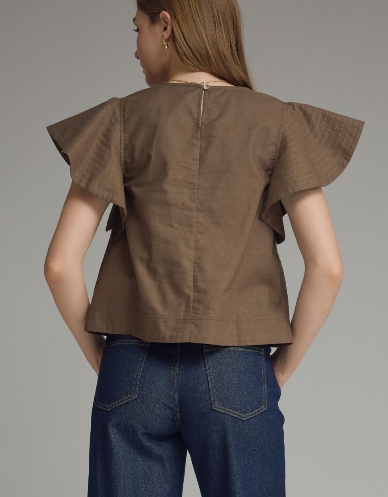 Brown Flutter Sleeve Top