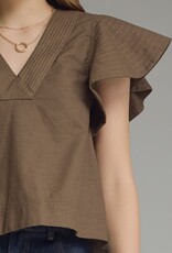 Brown Flutter Sleeve Top