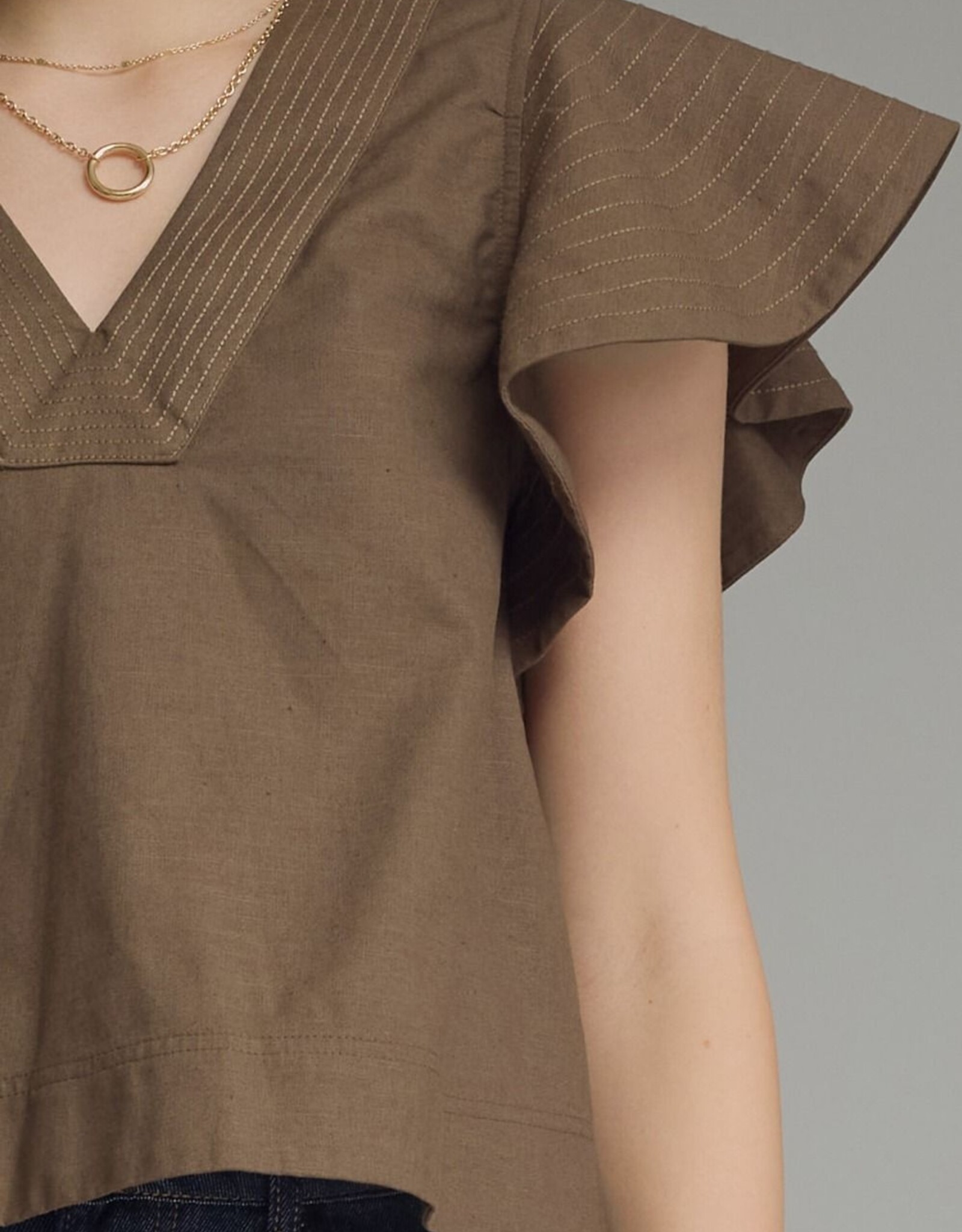 Brown Flutter Sleeve Top