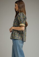 Navy Floral Top w/ Gingham Trim