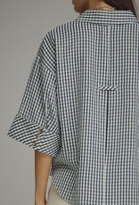 3/4 Sleeve Collared Gingham Top