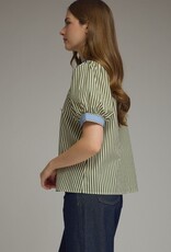 Olive Striped Top w/ Blue Trim