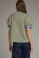Olive Striped Top w/ Blue Trim