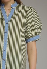 Olive Striped Top w/ Blue Trim