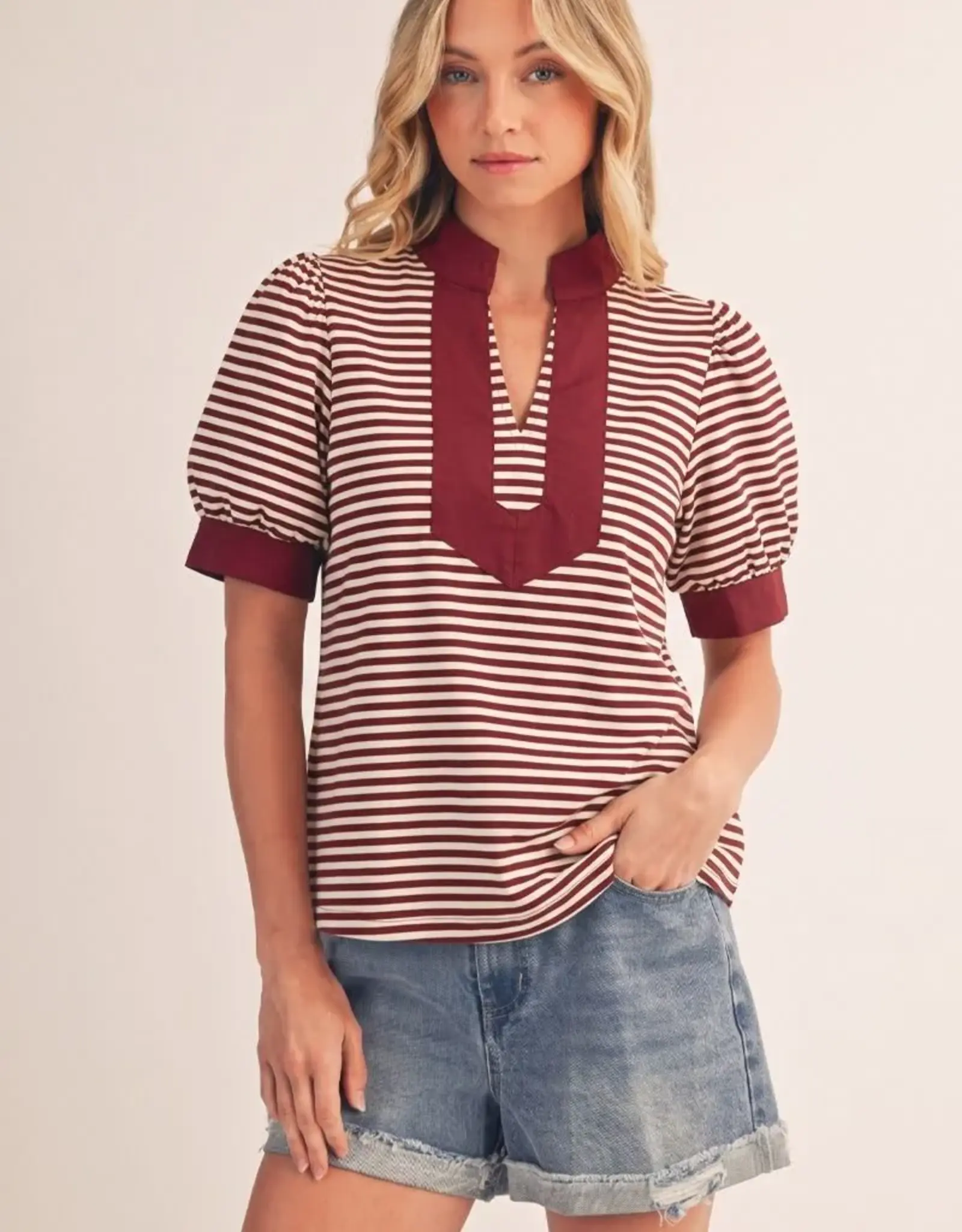 Striped Puff Sleeve Top