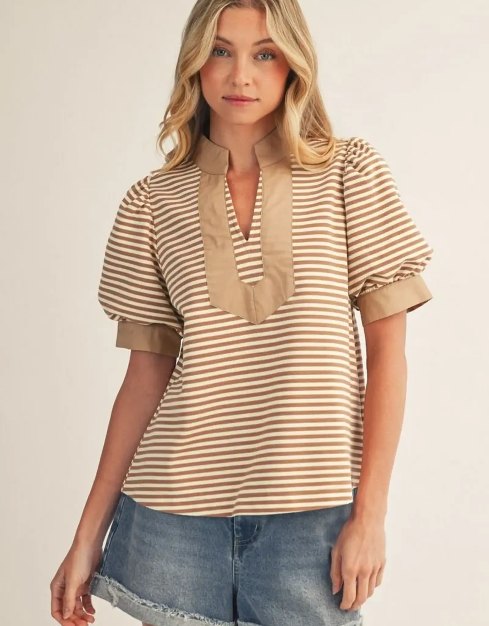 Striped Puff Sleeve Top