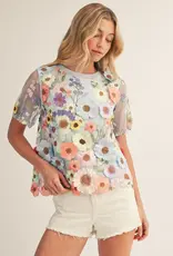 Blue 3D Floral Top
