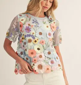 Blue 3D Floral Top