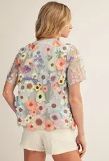 Blue 3D Floral Top