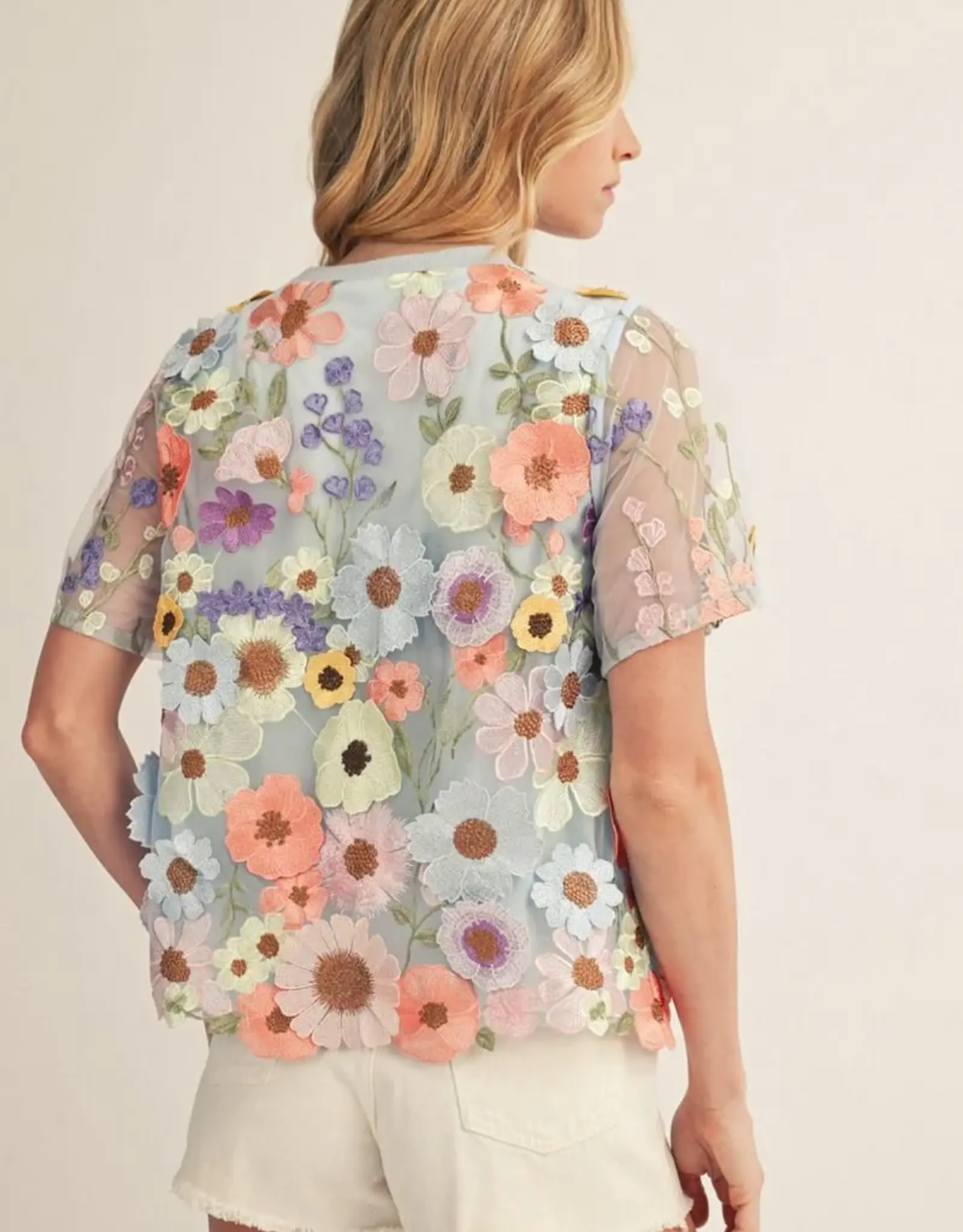 Blue 3D Floral Top