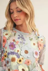 Blue 3D Floral Top