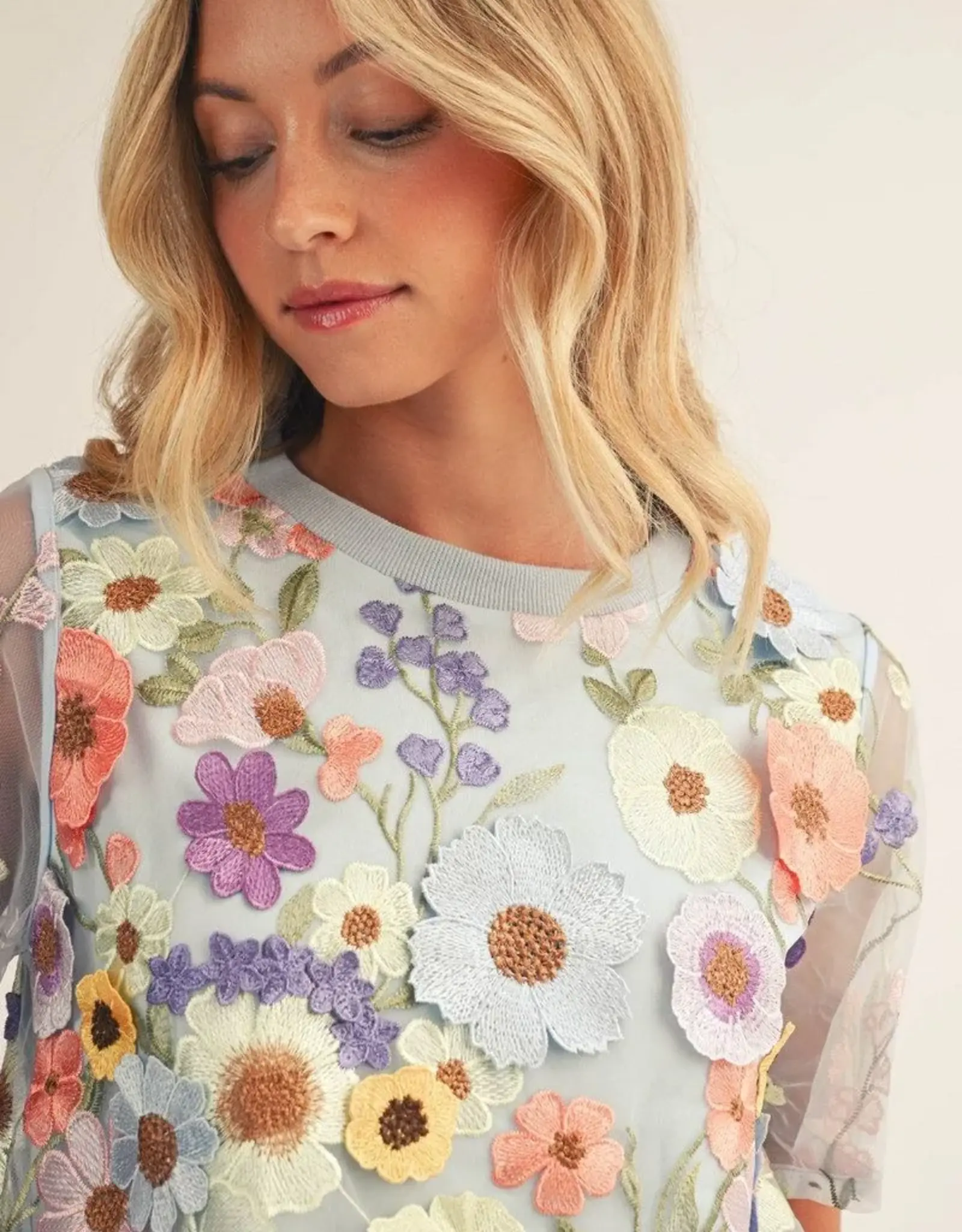 Blue 3D Floral Top