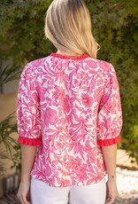 VOY Pink Contrast Trim Floral Top
