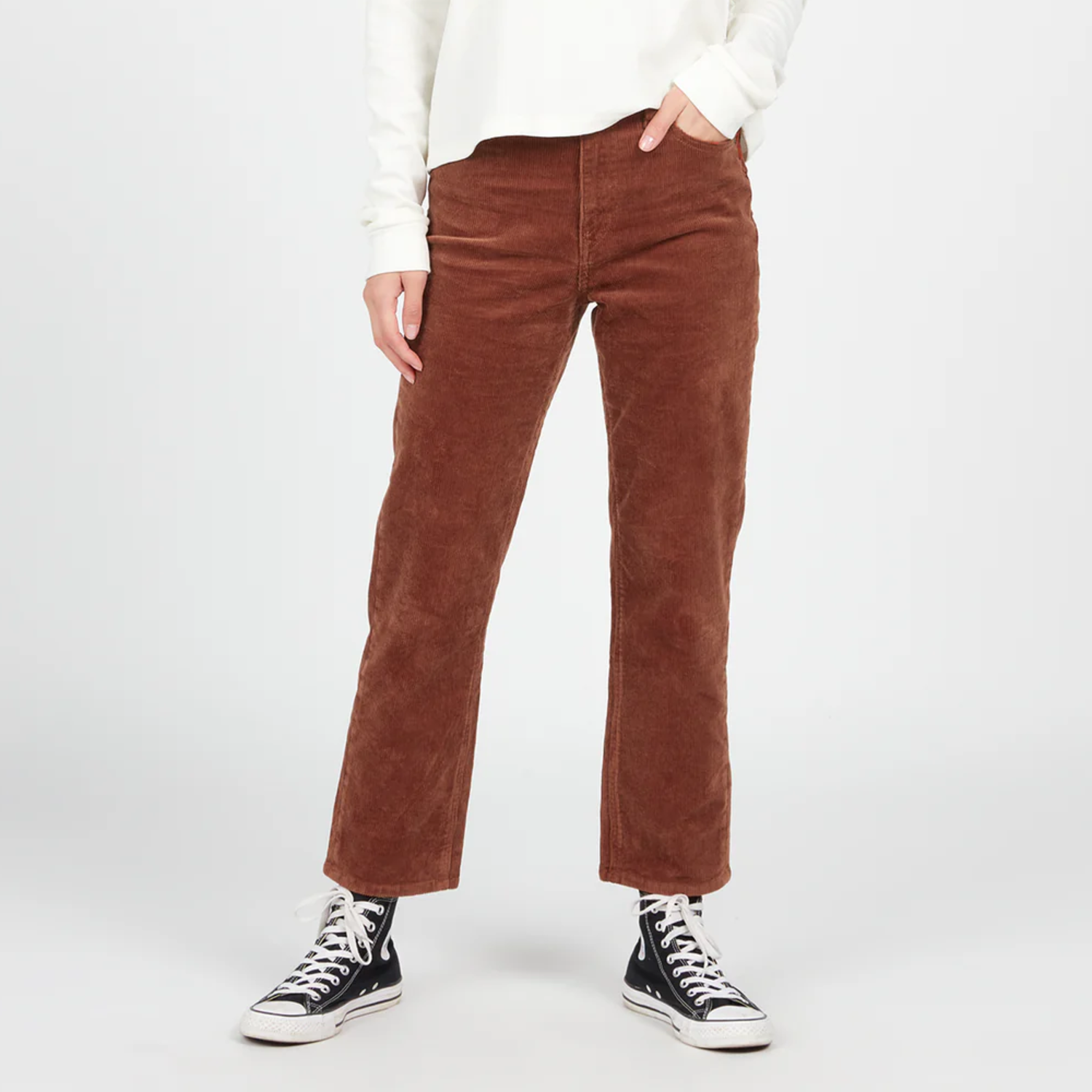 Volcom Women's Stoned Straight Denim Jean Pant - High Rise Corduroy Pants With Stretch, 27" Inseam - View #12