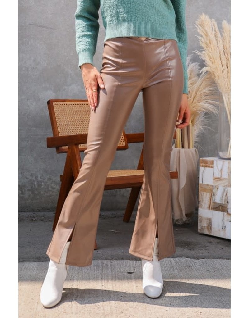 Lumiere Flare Split Leg Faux Leather Trouser NP41040A - Bootery Boutique