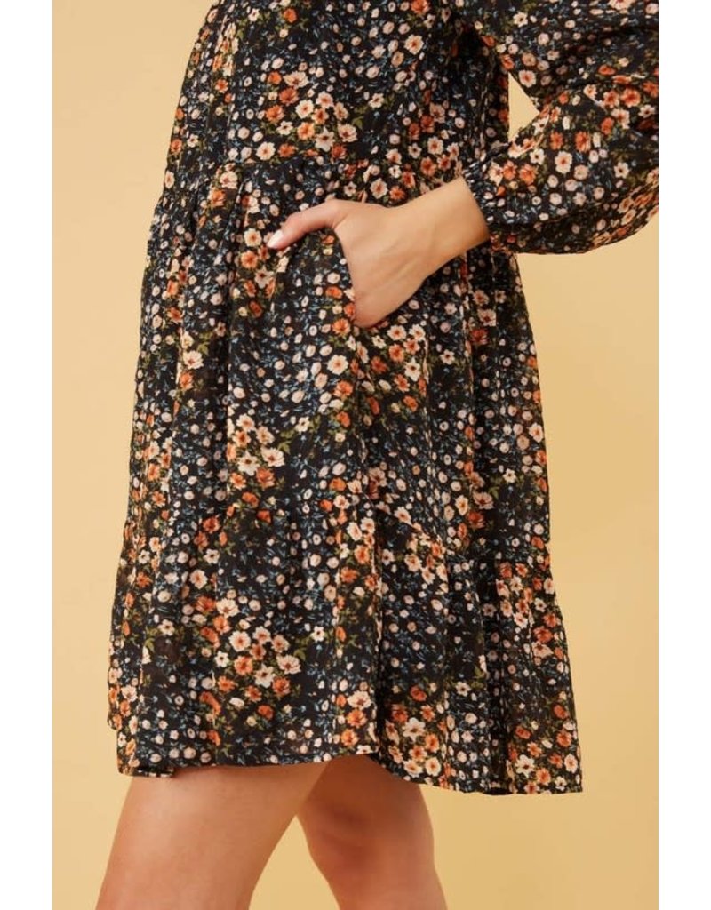 Hayden Hayden Floral Print Ruffle Shoulder Long Sleeve Dress