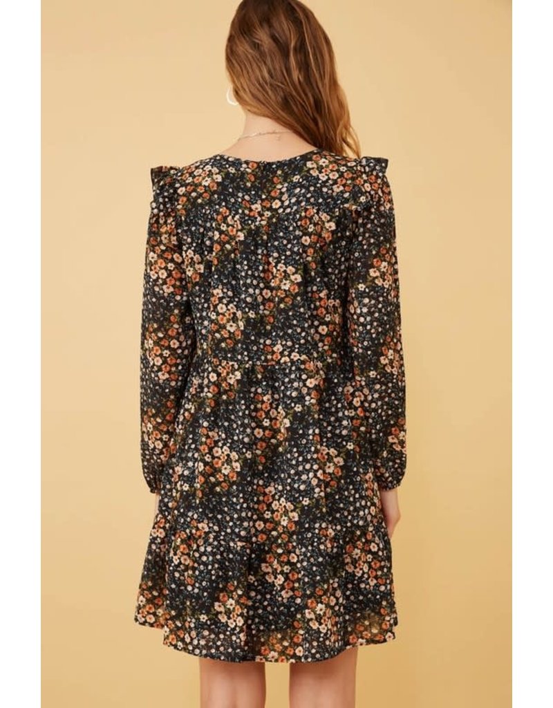 Hayden Hayden Floral Print Ruffle Shoulder Long Sleeve Dress