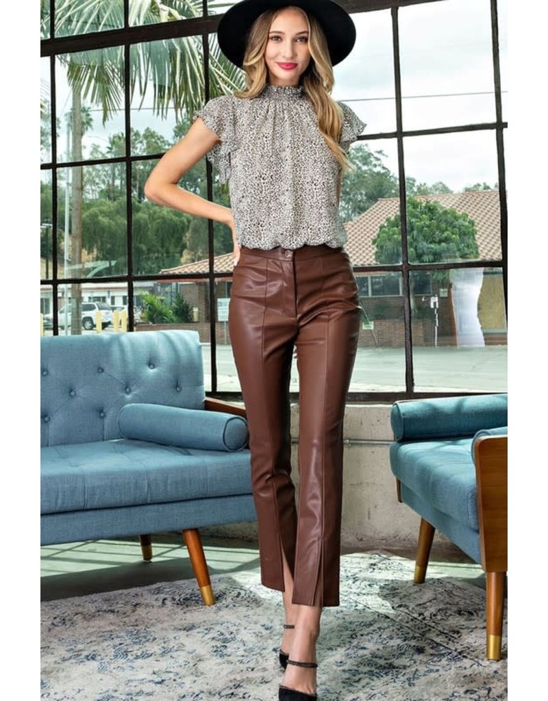 ee:some Faux Leather Pant with Front Slit PG6670 - Bootery Boutique