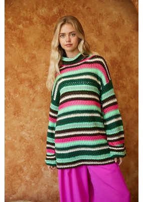 Davi & Dani Multi Stripe Oversized Sweater