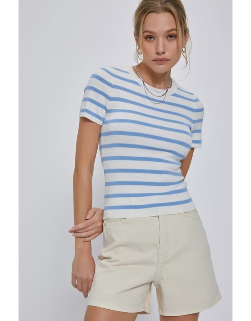 Be Cool Be Cool Short Sleeve Striped Sweater Top