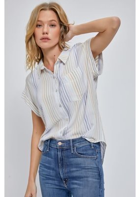 Be Cool Striped Short Sleeve Button Down Top