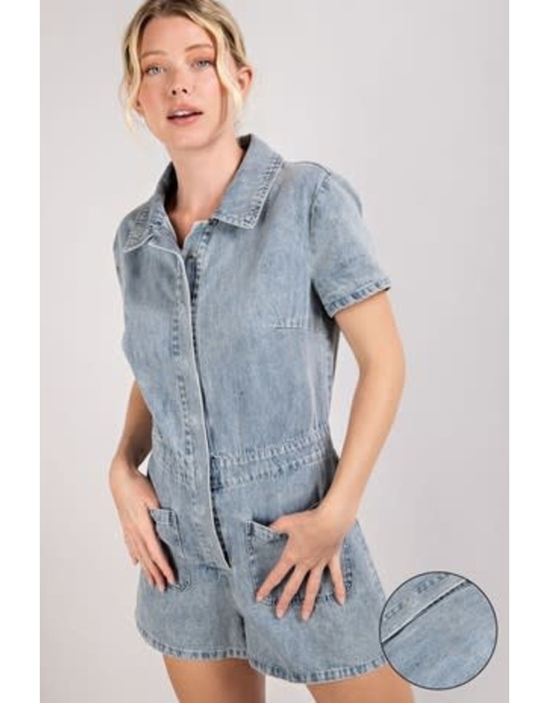ee:some ee:some Mineral Washed Romper w/Pockets