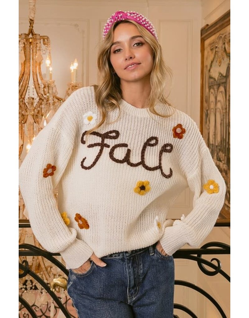 Bibi Fall Yarn Stitching Flower Applique Sweater IP8255J - Bootery