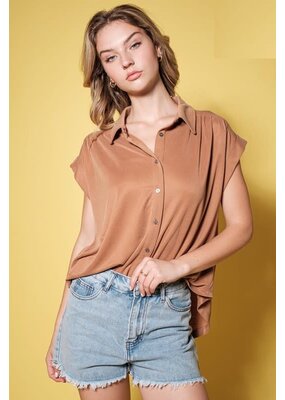 Ces Femme Roll Up Short Sleeve Collared Top