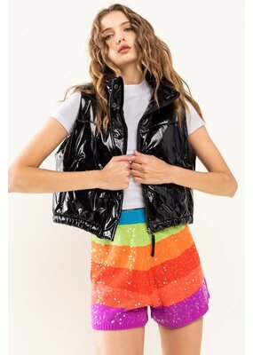 Ces Femme Patent Leather Crop Puffer Vest