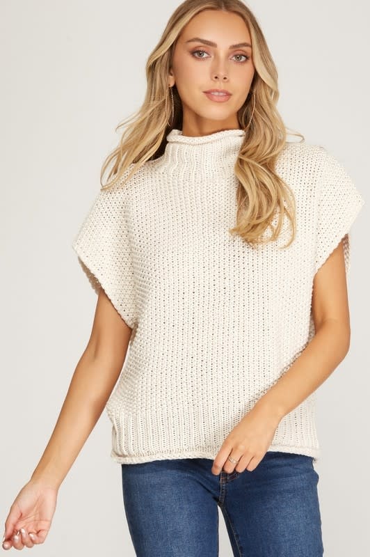 She + Sky Roll Neck Sweater Vest SS9359 - Bootery Boutique