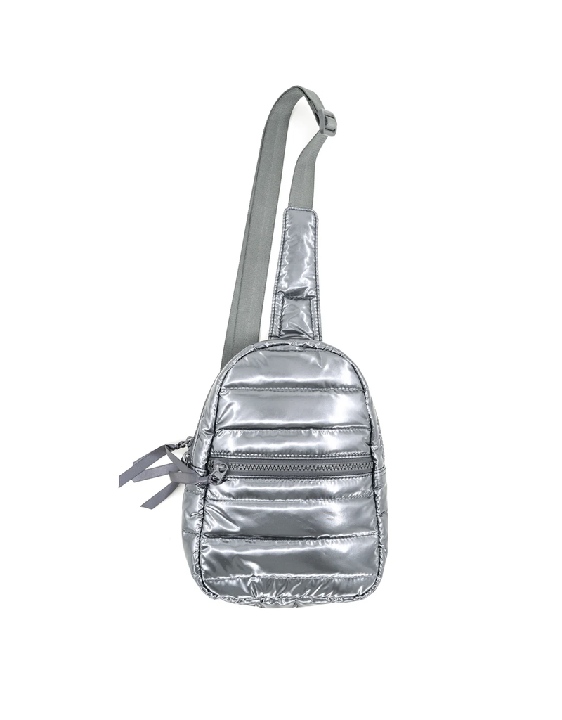 Puffer Crossbody Backpack in Silver