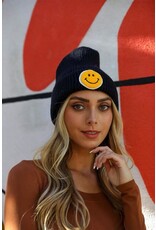 Leto Collection Leto Collection Smiley Face Ribbed Beanie