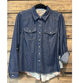 Given Kale Denim Top with Decorative Back Panel