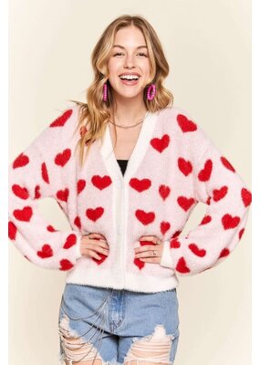 Adora Lovely Heart Fuzzy Sweater Cardigan