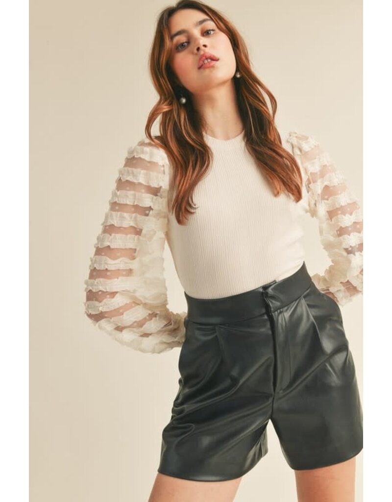 &Merci &Merci Ribbed Top with Contrast Sheer Sleeves