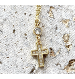VB & CO Gold Micro Pave Small Cross Necklace