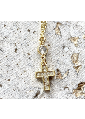 VB & CO Gold Micro Pave Small Cross Necklace