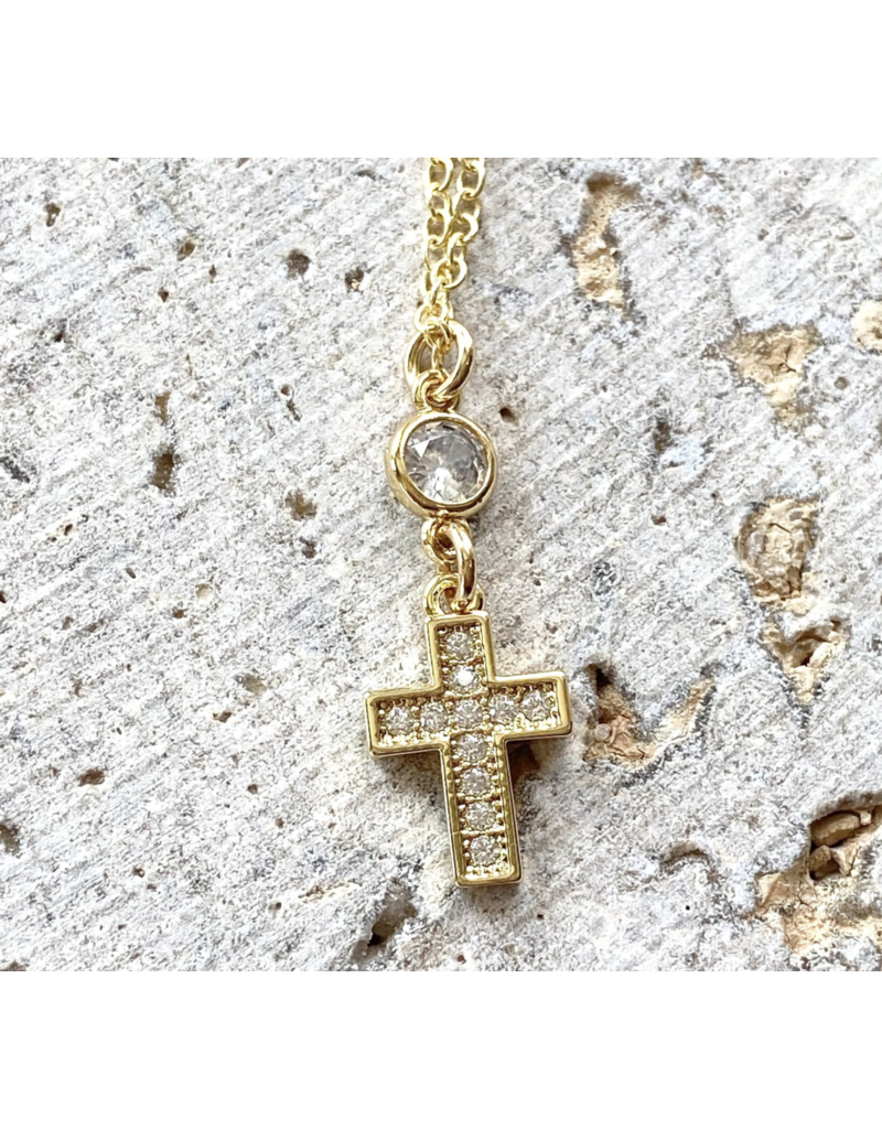 VB & CO VB & CO Gold Micro Pave Small Cross Necklace